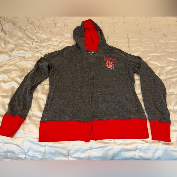 STL Cardinal Genuine Mercandise ladies M grey long sleeve open cardigan w/ hood. - Picture 3 of 8